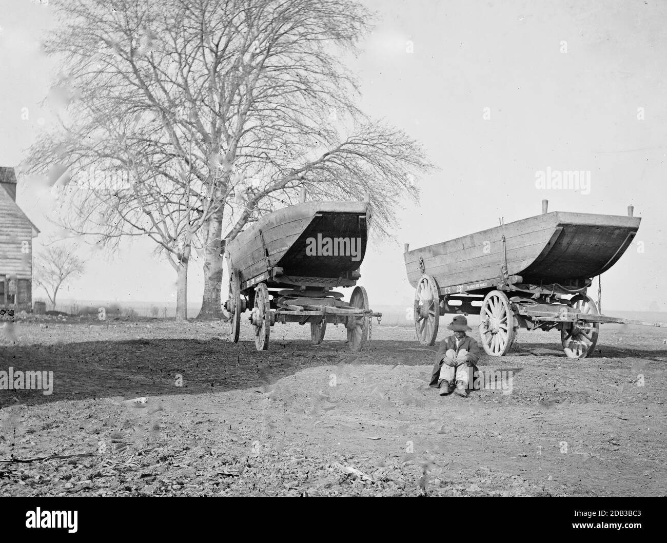 Pontoon boats on wheeled carriages. Stock Photo