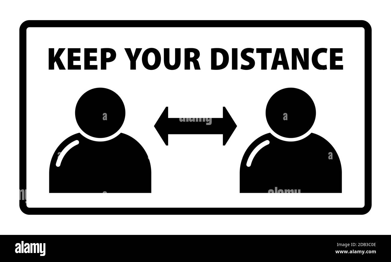Keep your distance sign with men black white color warning sign vector illustration Stock Vector