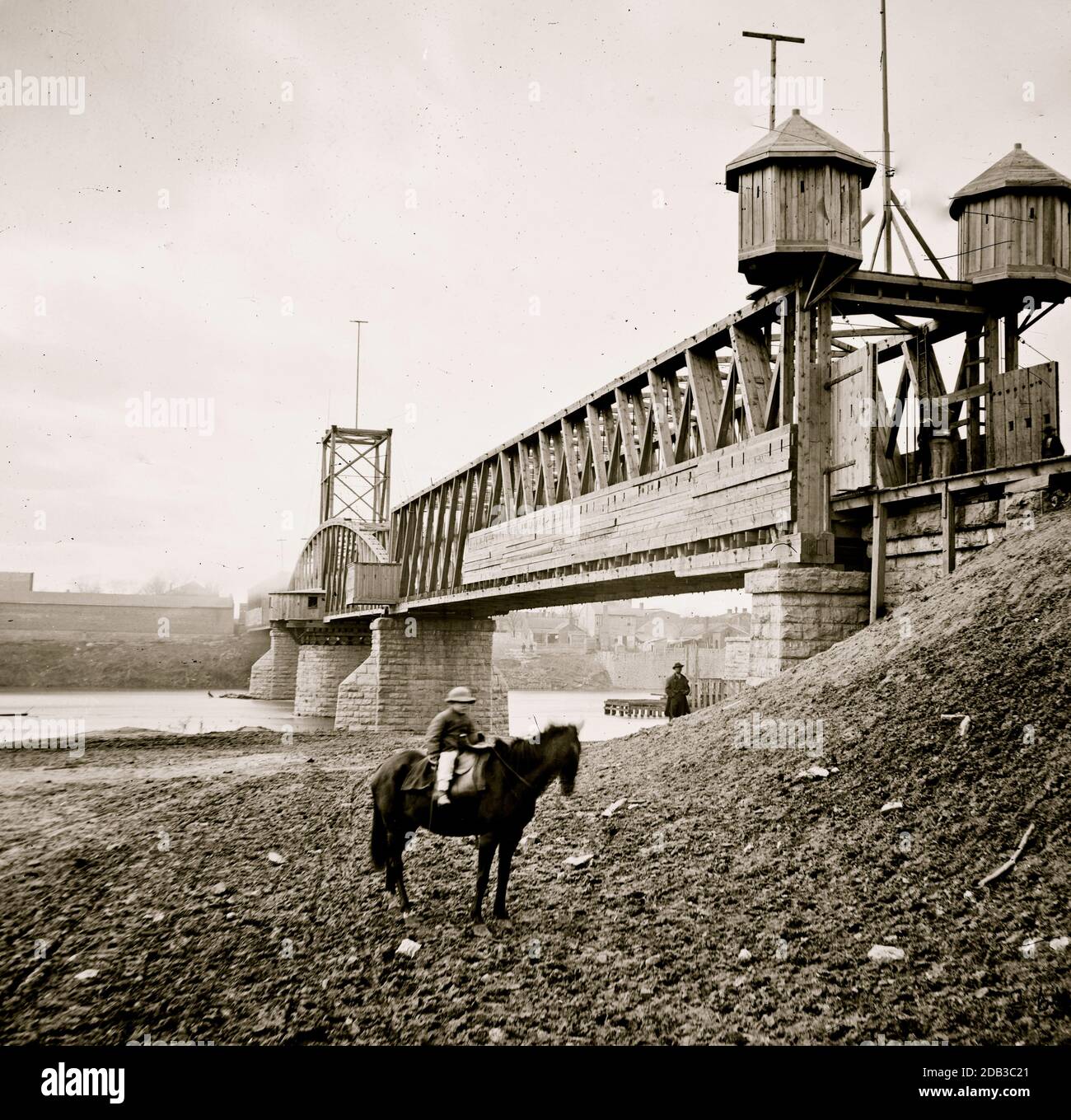 Nashville, Tenn. Fortified railroad bridge across Cumberland River. Stock Photo