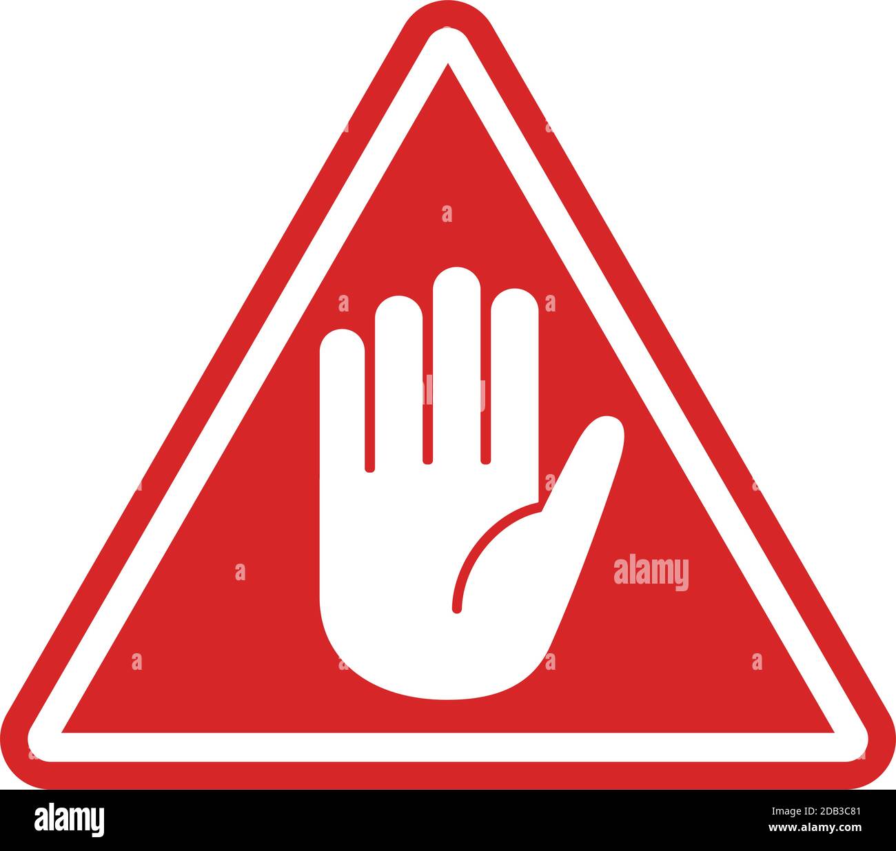 Stop warning sign with triangular shape and red white color Stock Vector