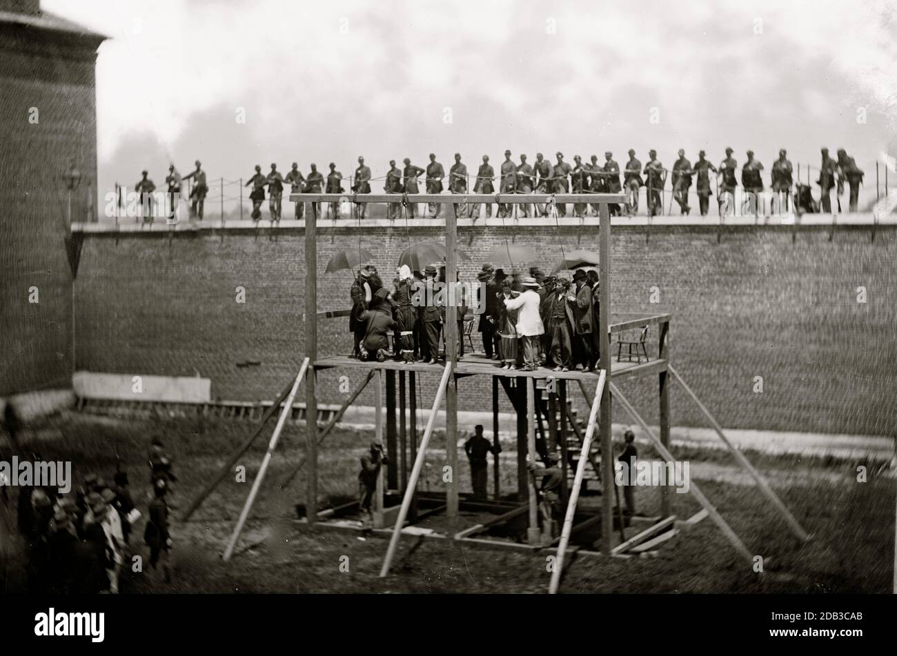 Washington, D.C. Adjusting the ropes for hanging the conspirators. Stock Photo