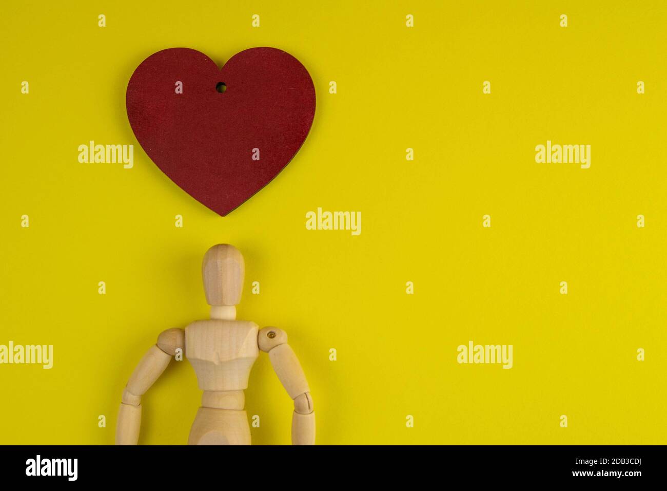 Handcrafted wooden man figure mannequin model dummy doll with red heart