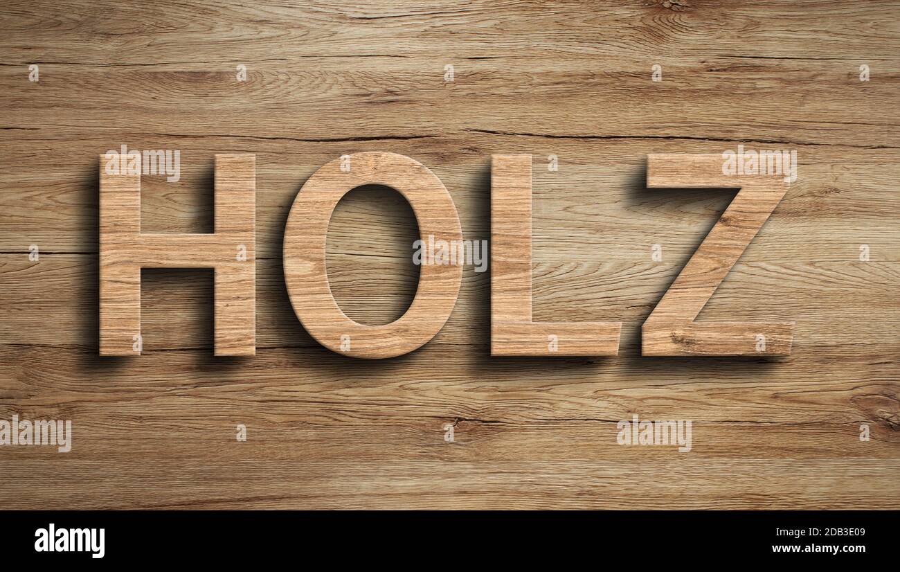Wooden textured 3d animeted german word wood with light and shadows Stock Photo