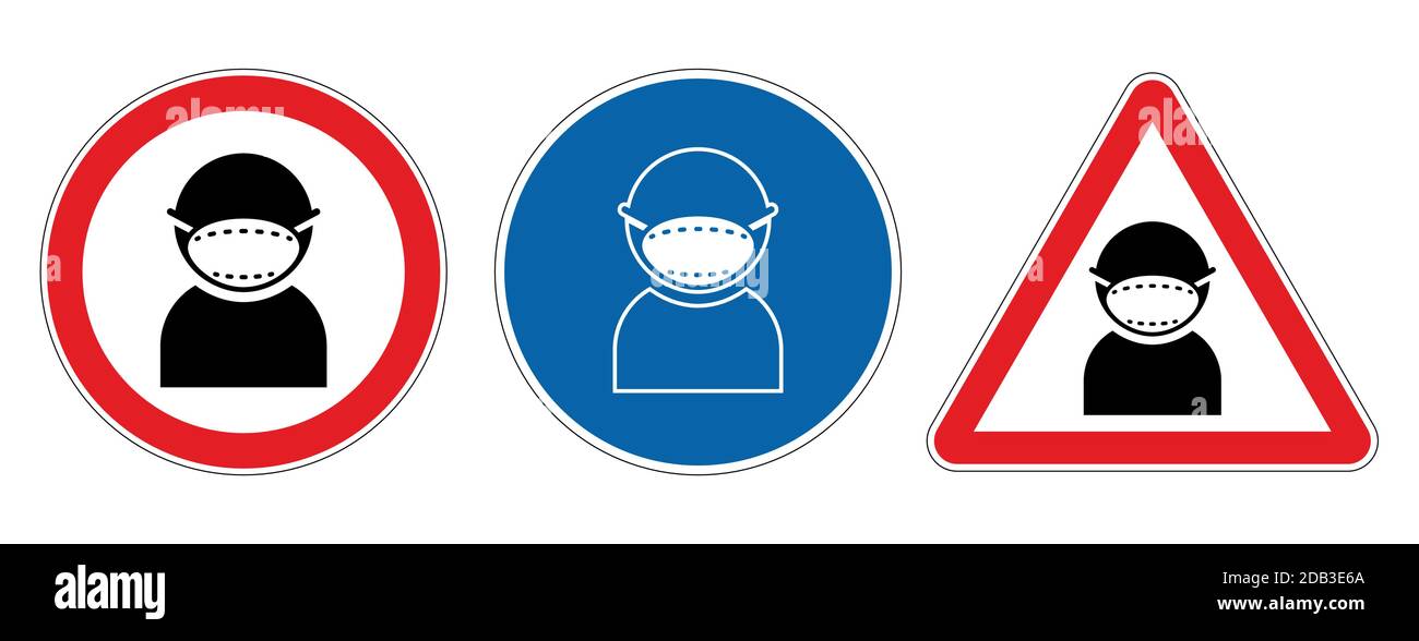 Different face mask requirement warning signs vector illustration Stock ...