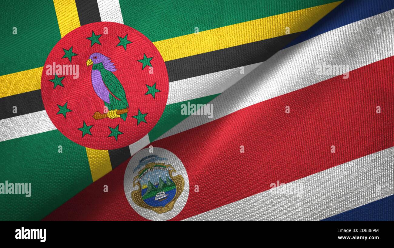 Dominica and Costa Rica two flags textile cloth, fabric texture Stock ...