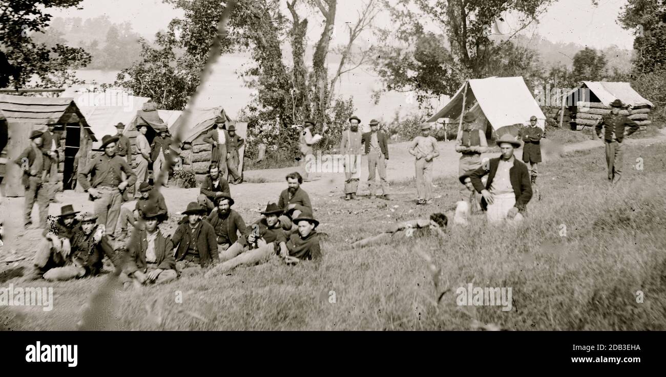 photographs are of the Battle of Chattanooga, September-November 1863. After Rosecrans' debacle at Chickamauga, September 19-20, 1863, Bragg's army occupied the mountains that ring about the vital railroad center of Chattanooga. Grant, brought in to save the situation, steadily built up offensive strength, and on November 23-25, burst the blockade in a series of brilliantly executed attacks. The photographs, probably all taken the following year when Chattanooga was the base for Sherman's Atlanta campaign, include scenes on Lookout Mountain, stormed by Hooker on November 24.. Stock Photo