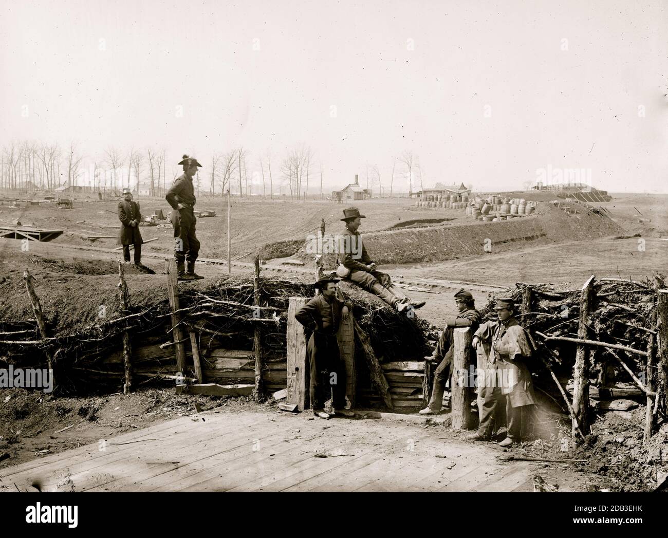 Manassas, Va. Confederate fortifications, with Federal soldiers. Stock Photo