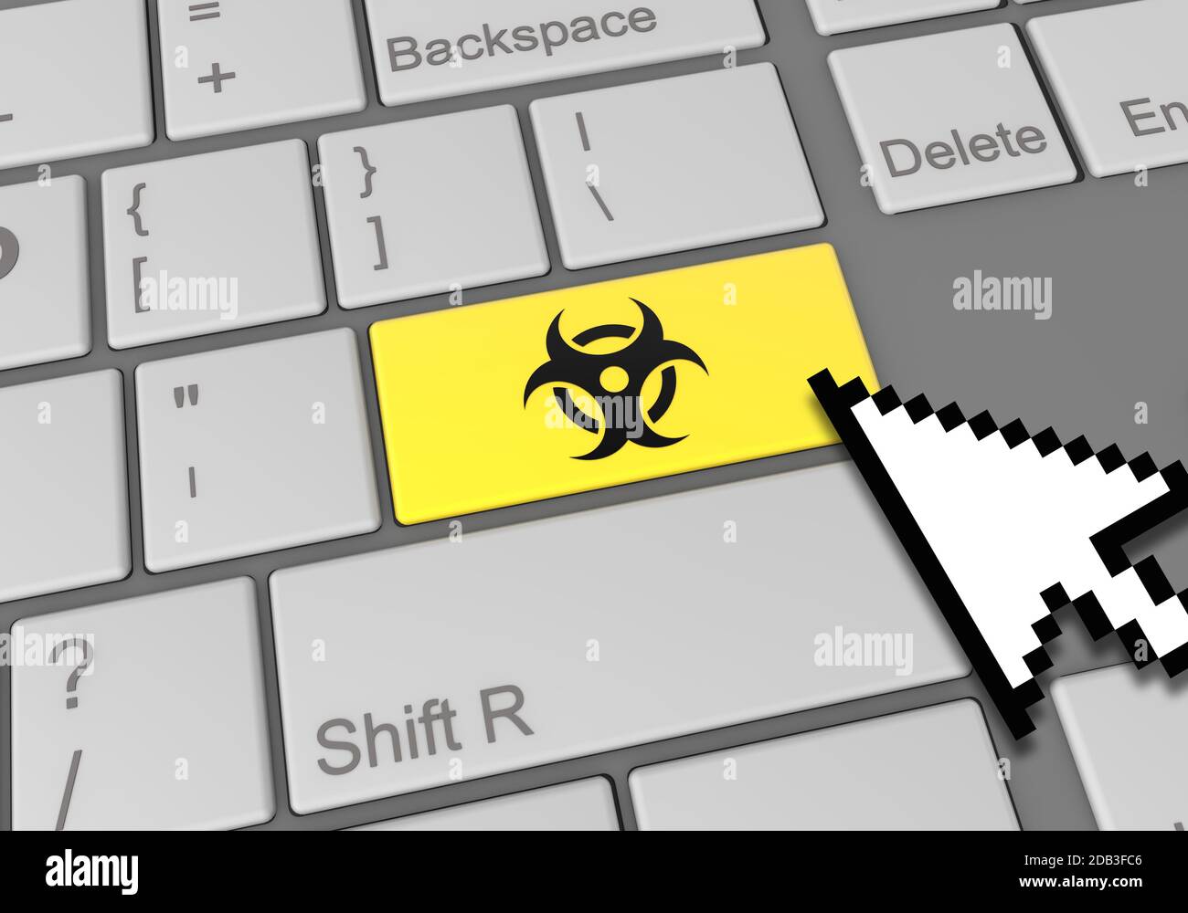 A digital illustration of a computer keyboard with a mouse clicking on