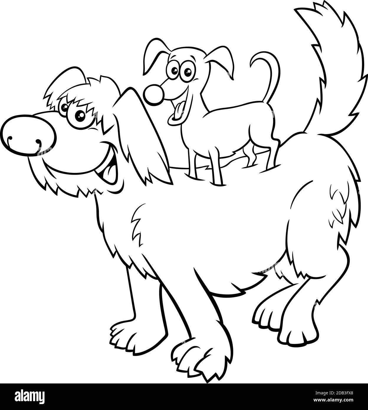 Black and white Cartoon illustration of funny little dog on big one comic  characters coloring book page Stock Vector Image & Art - Alamy