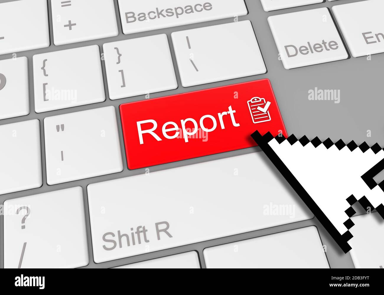 Report Button Computer A digital illustration of a computer keyboard with a mouse clicking on ...