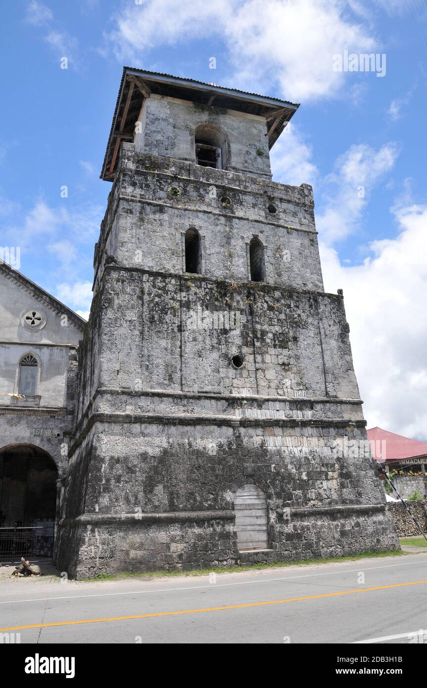 old church tower of Baclayon Church on Bohol / Philippines Stock Photo