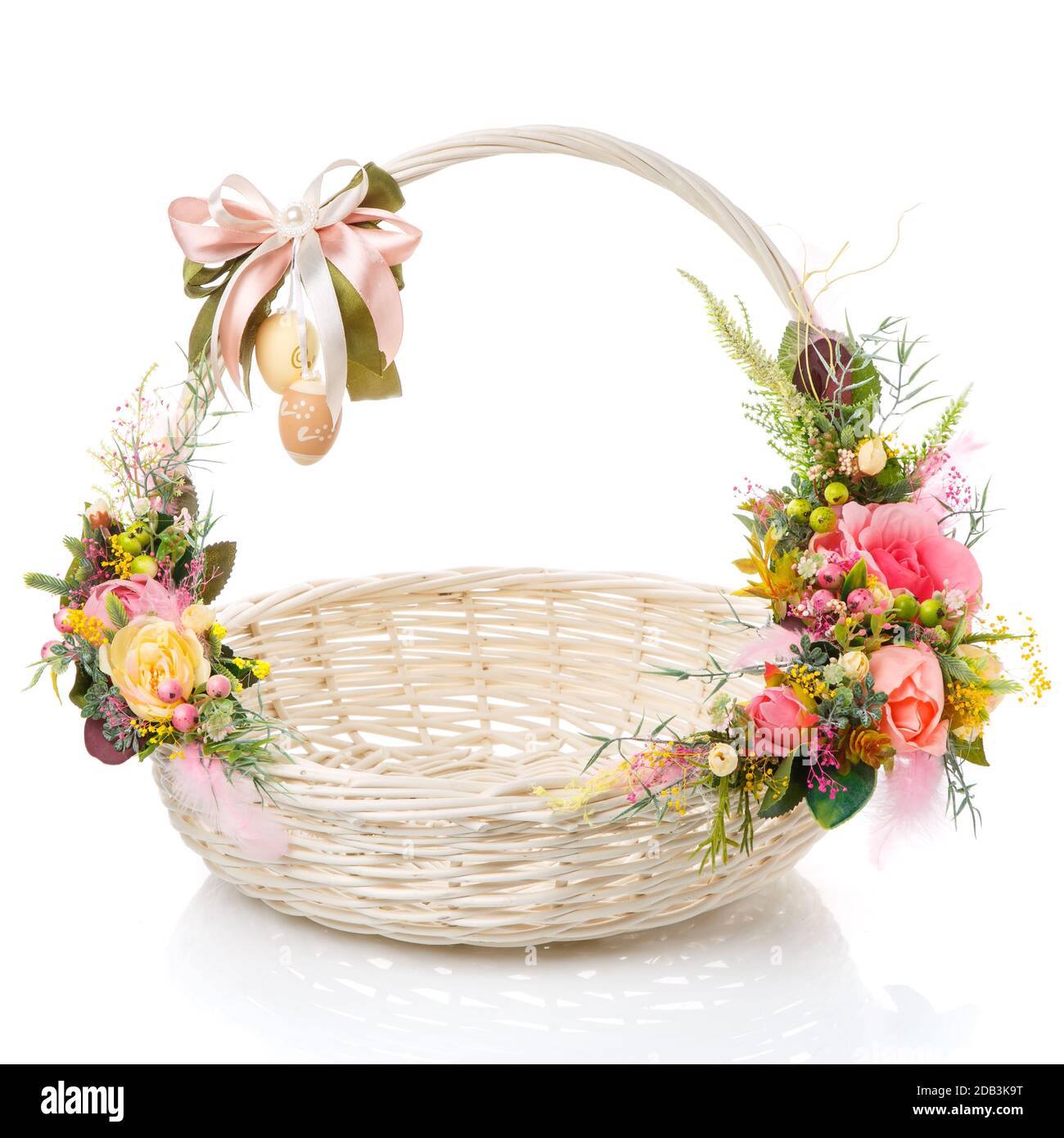 Very nice round white Easter basket with a bow on the handle and a ...