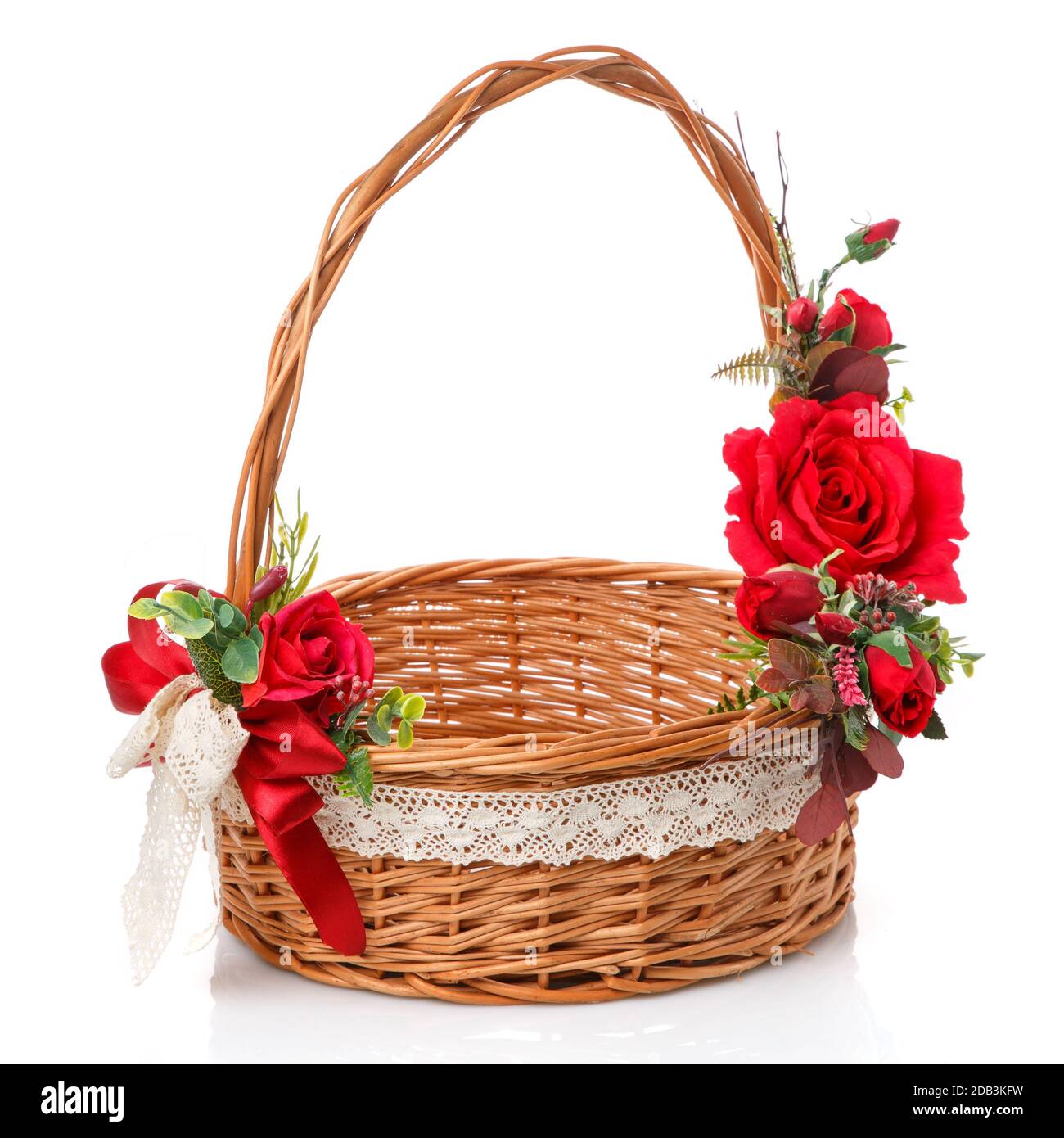 Easter basket made of natural vines with handmade decor in red