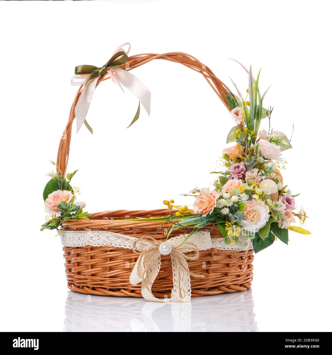 Brown wicker basket made of natural vines with a very beautiful Easter