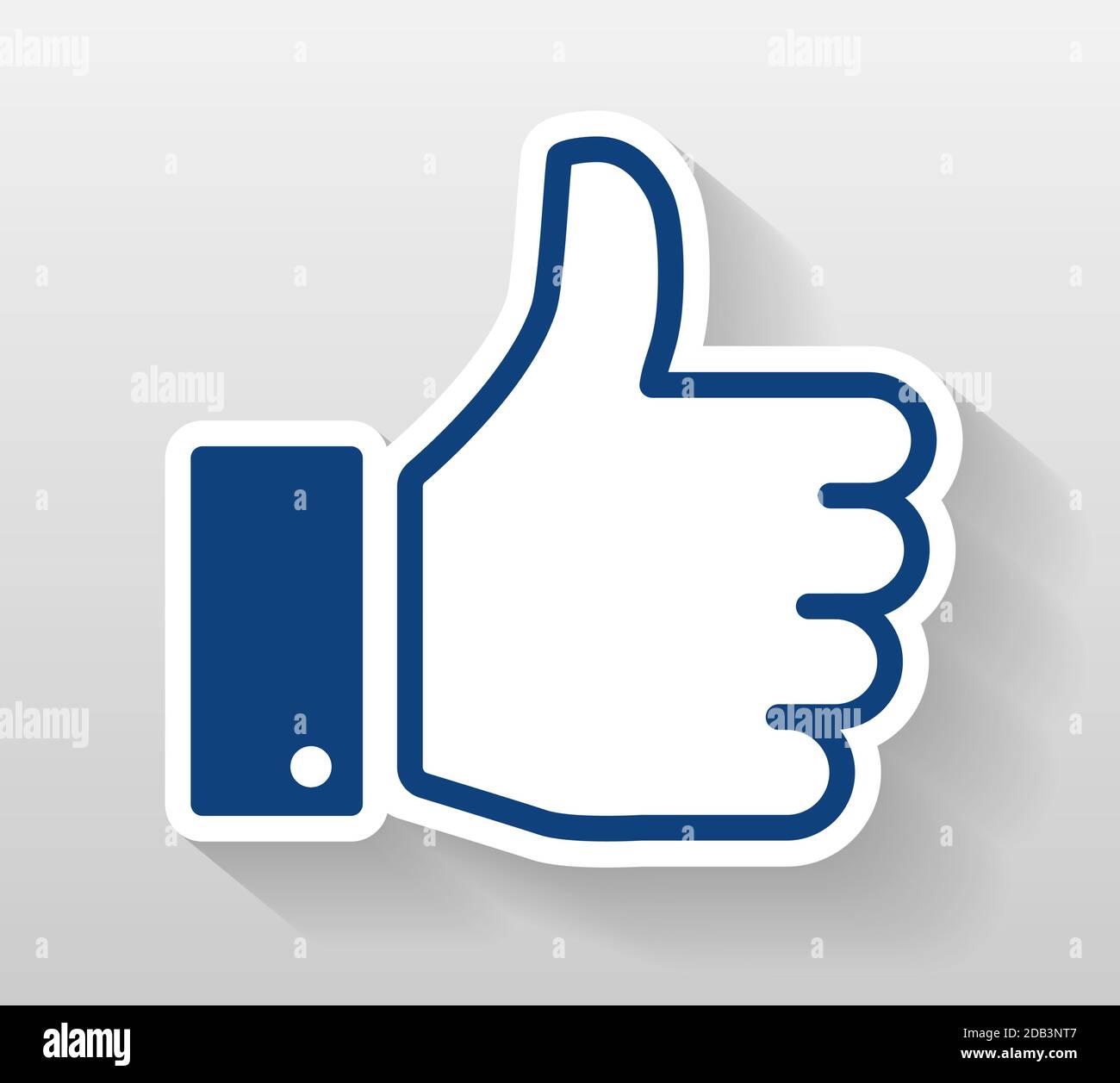 Blue and white like or thumb up button or sticker. Confirm web symbol vector illustration for approval Stock Vector