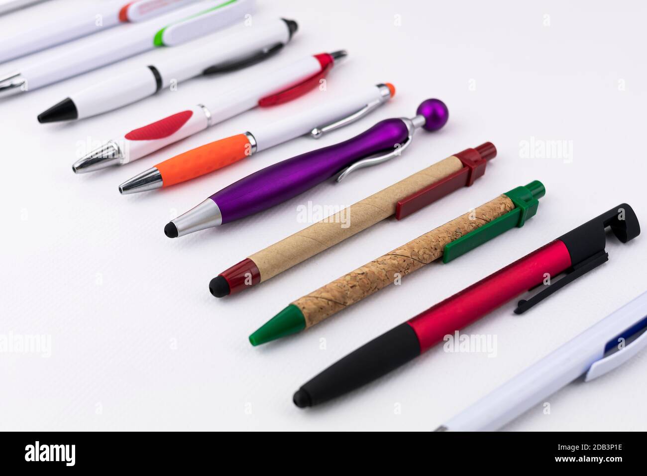 Pens made of different materials and colors with different styles 