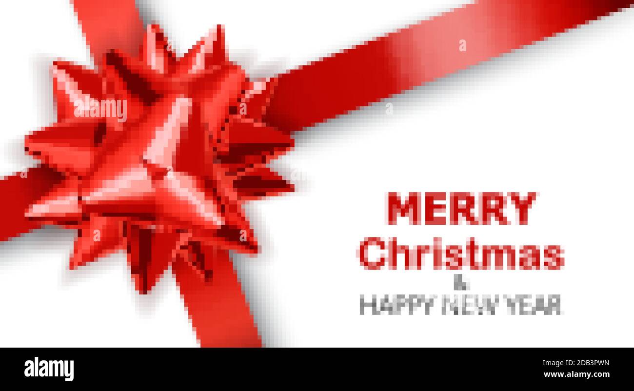 Plain white background with red ribbons. Merry Christmas and happy new ...