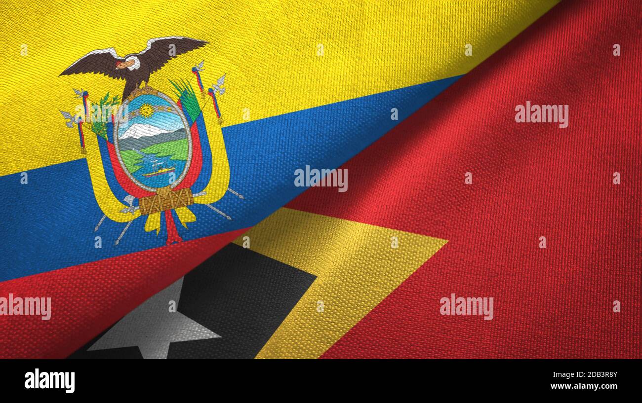 Ecuador and Timor-Leste East Timor two flags textile cloth, fabric texture Stock Photo