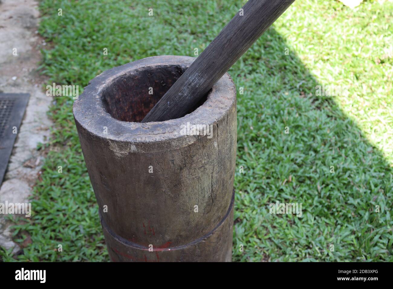 From the history, villagers use this simple item as their grinder to make rise flour, green grain or dhal flour for food and to make local medicines. Stock Photo