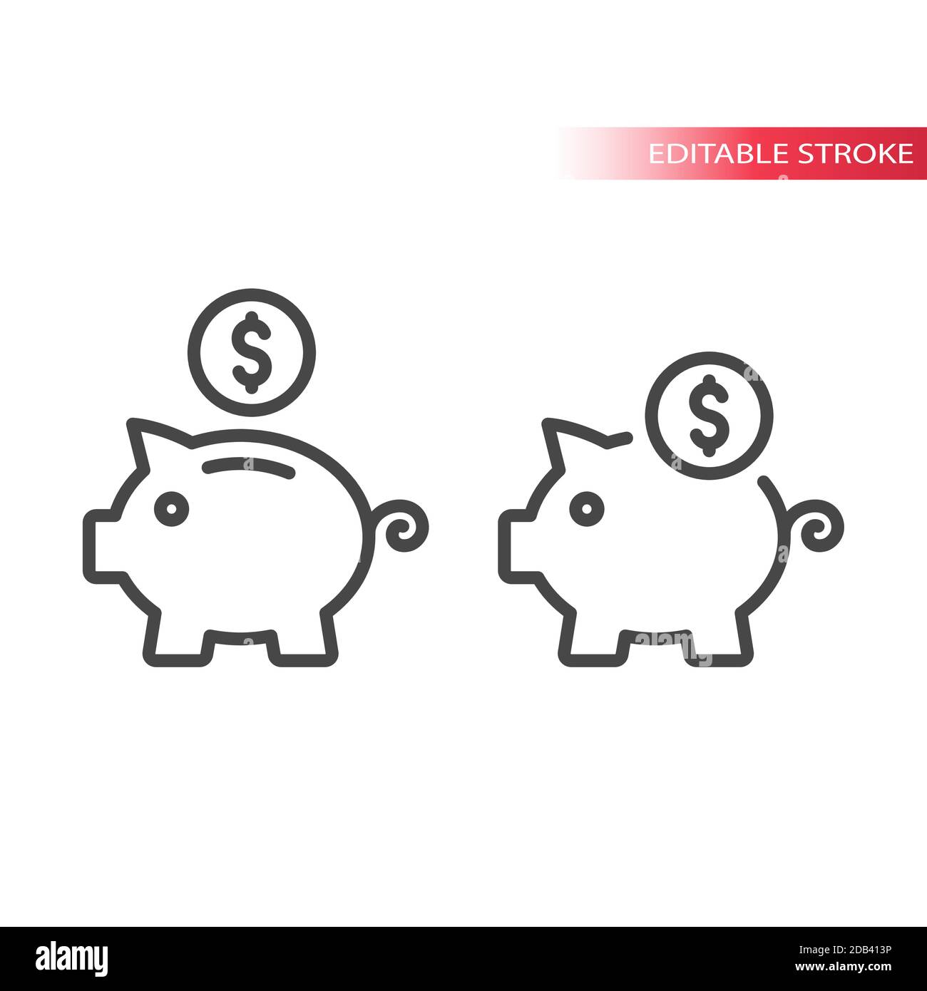 Piggy bank with dollar coin icon. Savings, money or financial concept editable stroke symbol. Stock Vector