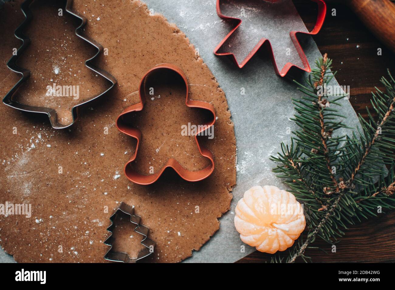 Making Gingerbread Christmas Cookies For Holidays Gingerbread Dough Baking Background Form For Cutting Gingerbread Merry Christmas And Happy New Y Stock Photo Alamy