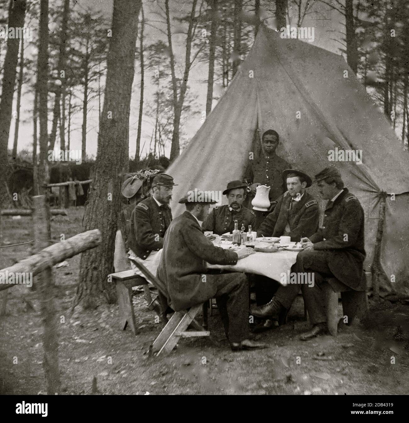 Brandy Station, Va. Dinner party outside tent, Army of the Potomac headquarters. Stock Photo