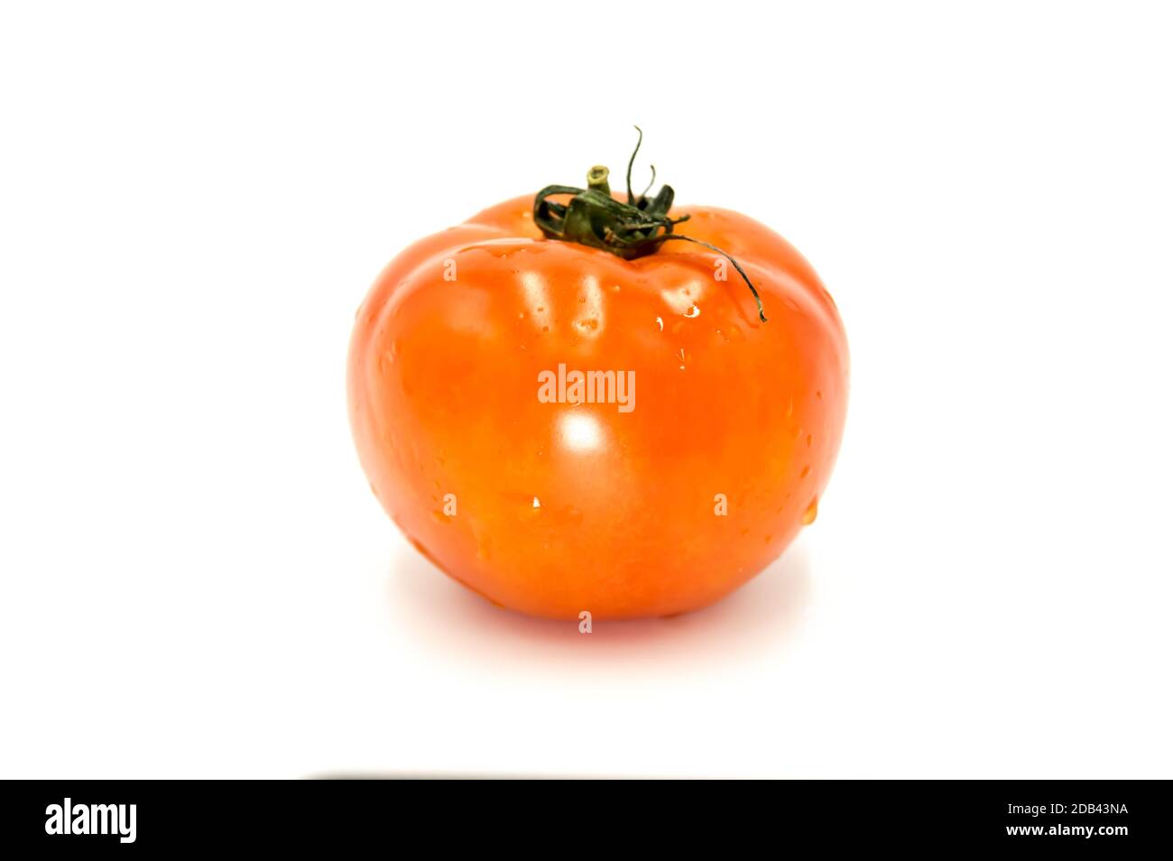 Tomato with green leaves on a white background Stock Photo - Alamy