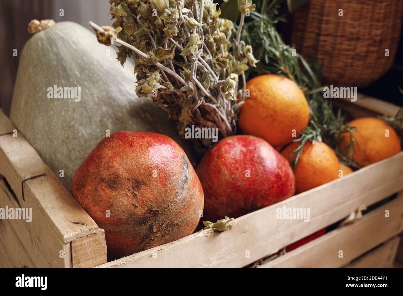 fresh fruits and vegetables in wooden box Stock Photo - Alamy