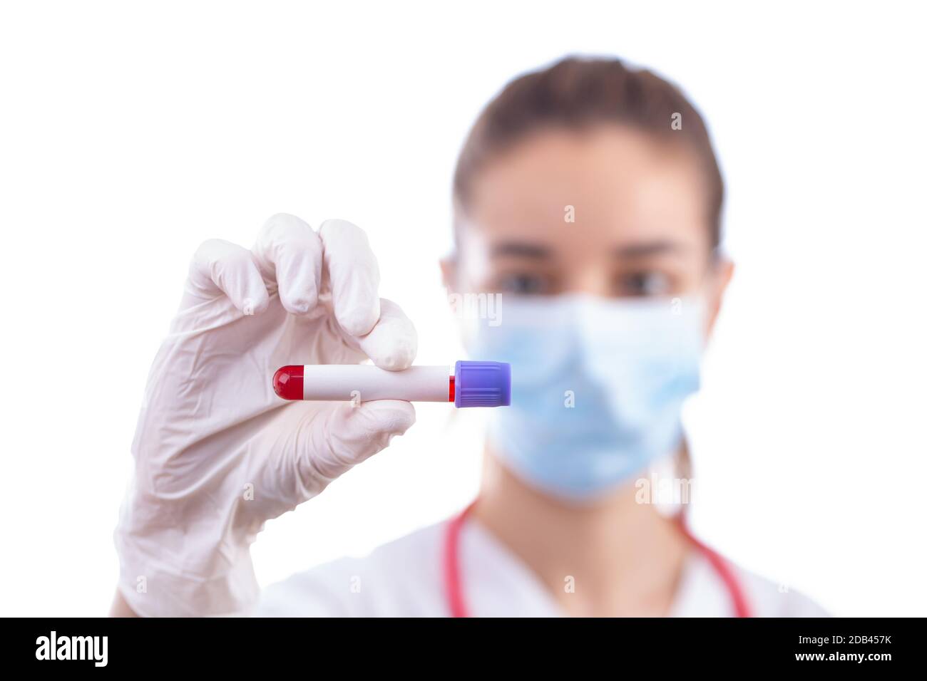 Nurse holding test tube with blood for 2019-nCoV analyzing Stock Photo