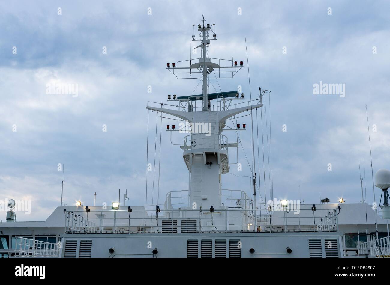 Navigation and radar equipment and antenna on the mast of cruise ship ...