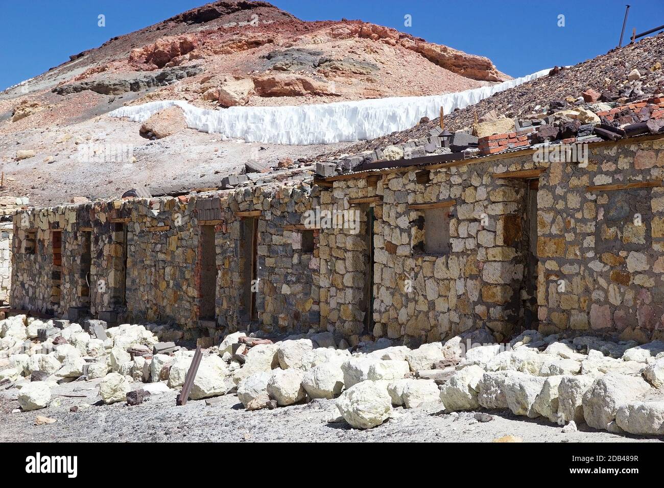Mina Julia and penitentes in the background in Salta Province at the Puna de Atacama in northwestern Argentina. Mina Julia is a ghost mine of sulfur a Stock Photo