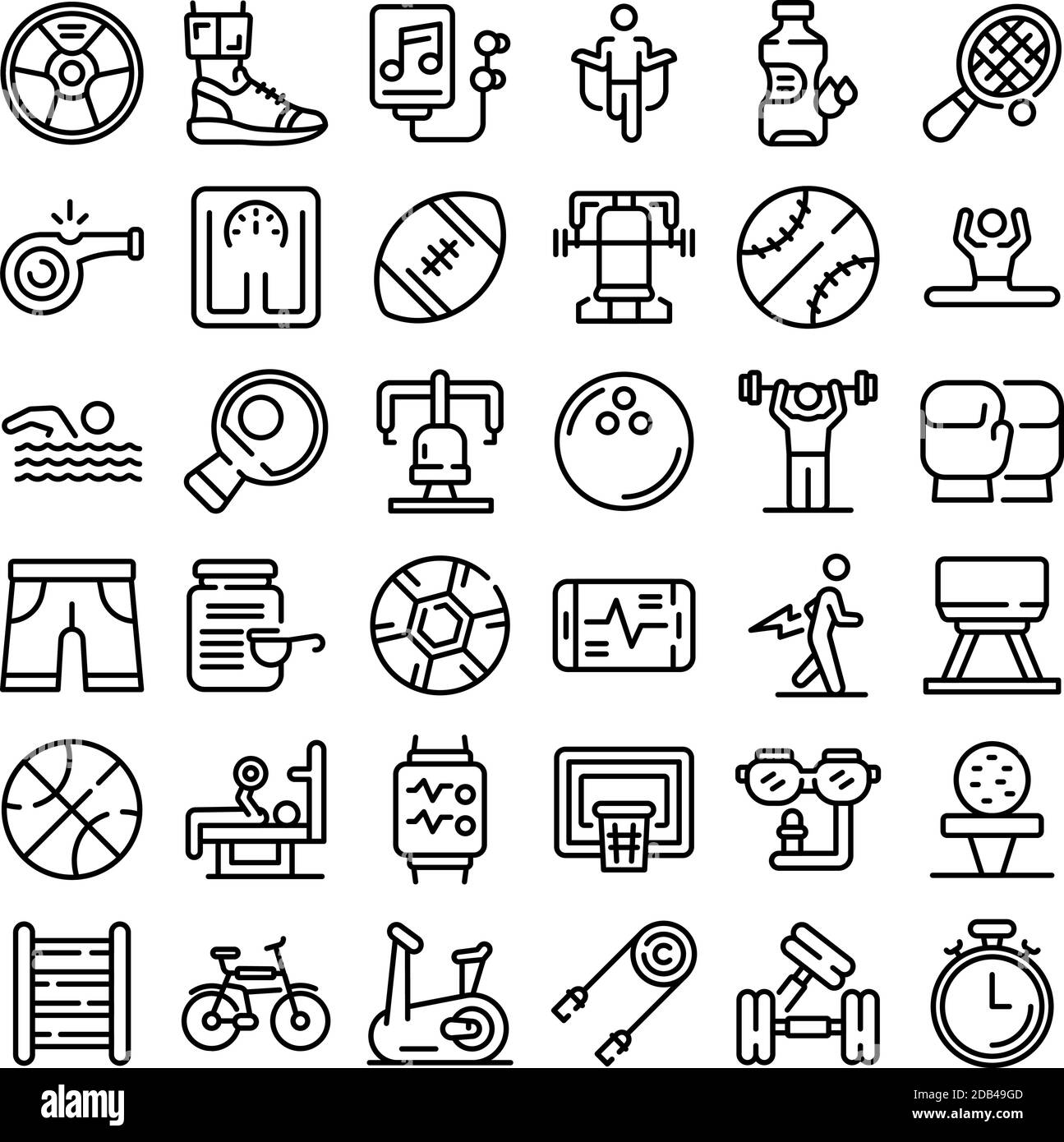 Physical activity icons set. Outline set of physical activity vector icons for web design isolated on white background Stock Vector