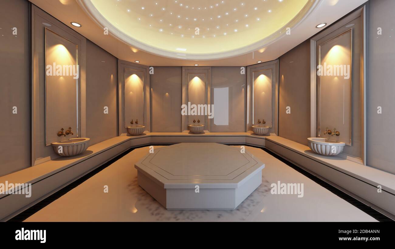 Modern single color Turkish bath concept design 3D rendering Stock Photo