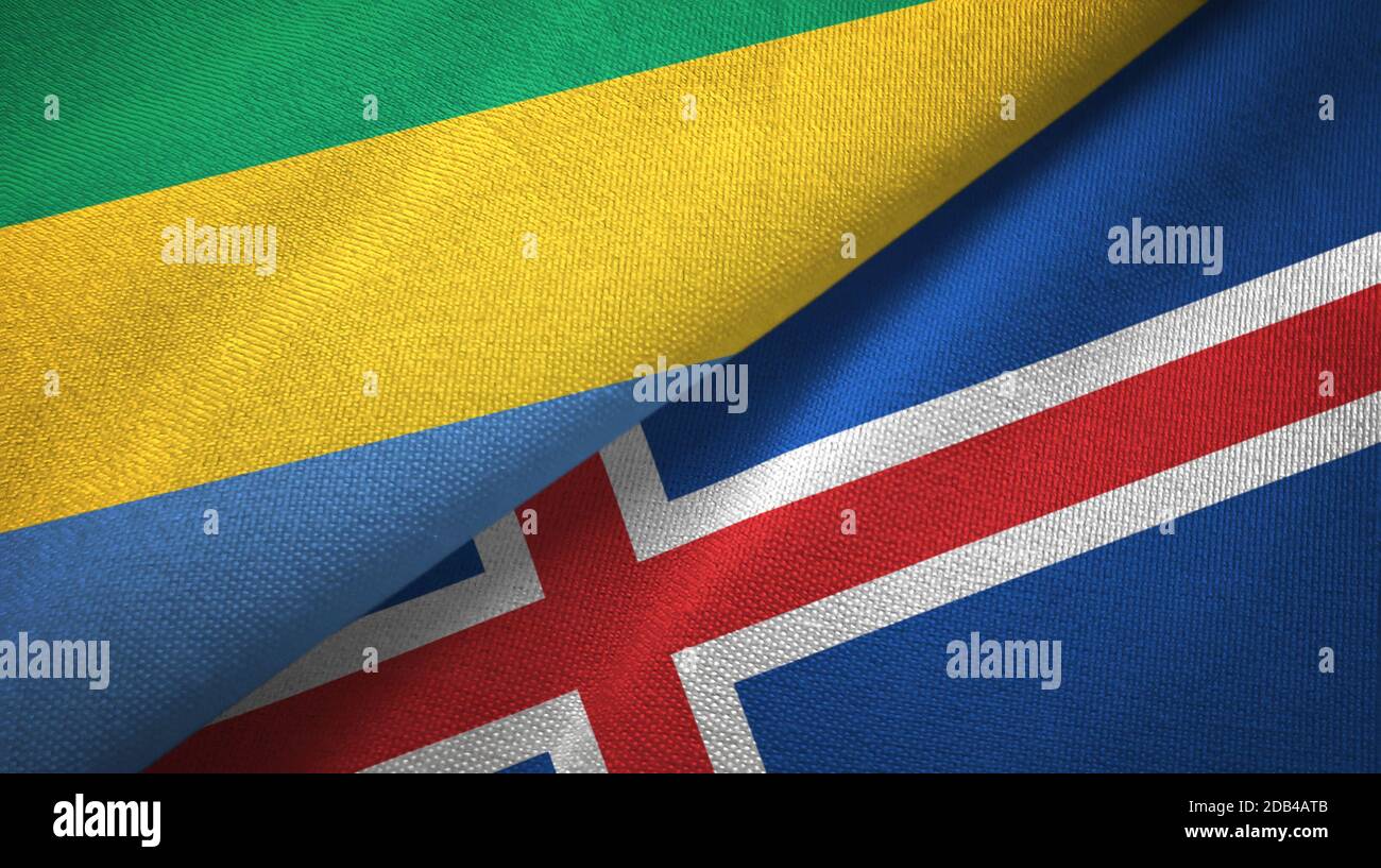 Gabon and Iceland two flags textile cloth, fabric texture Stock Photo