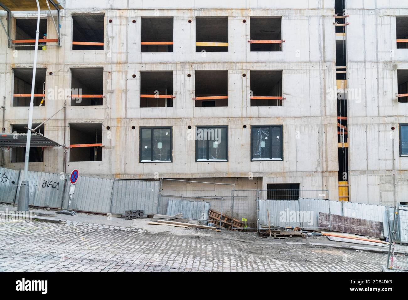 The construction site of development project Viktoria Zizkov Center build by the Viktoria Zizkov company, a subsidiary of CTR group, situated near the Stock Photo
