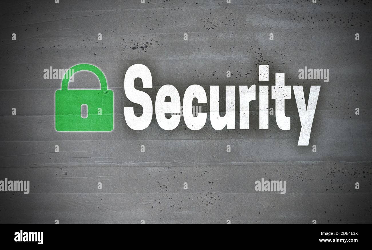 Security on concrete wall background concept. Stock Photo