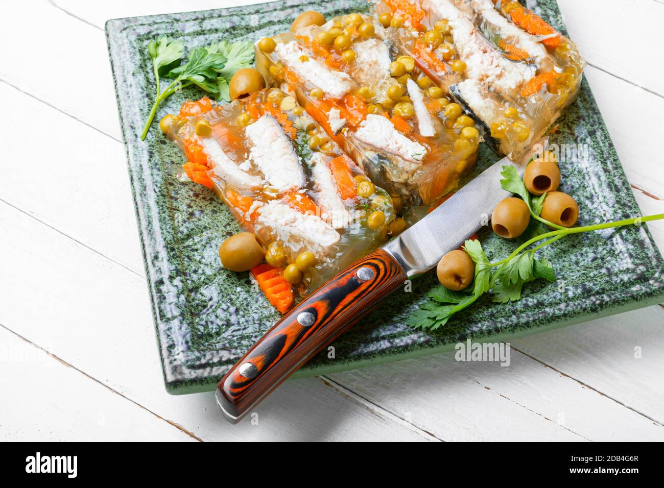 Jellied, cold dish of fish, filled with gelatinous broth.Russian food Stock Photo Alamy