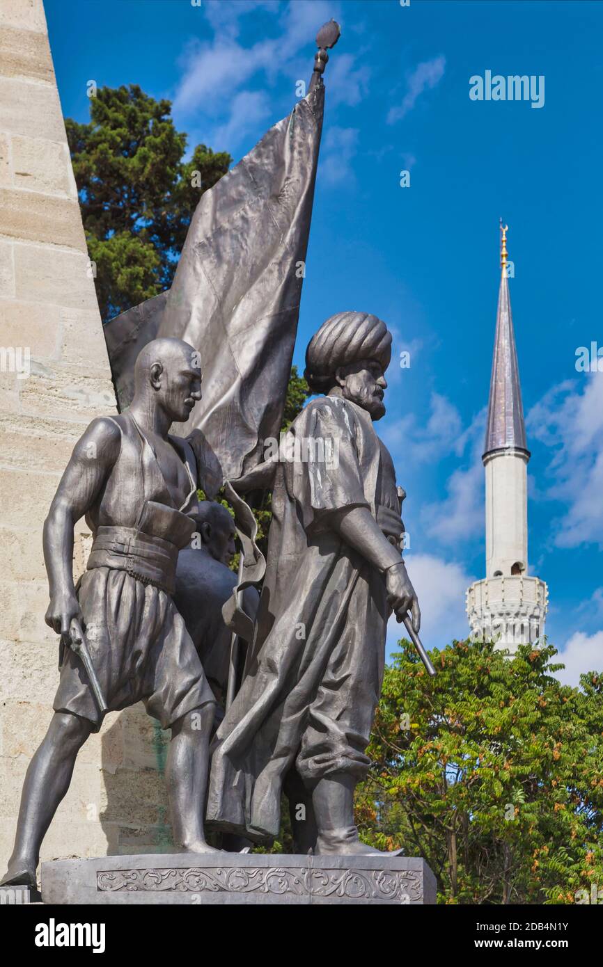 Istanbul, Turkey.  Statue in Beşiktaş district of Ottoman Admiral of the Fleet of Hayreddin Barbarossa, or Barbarossa Hayreddin Pasha, 1478 to 1546. Stock Photo