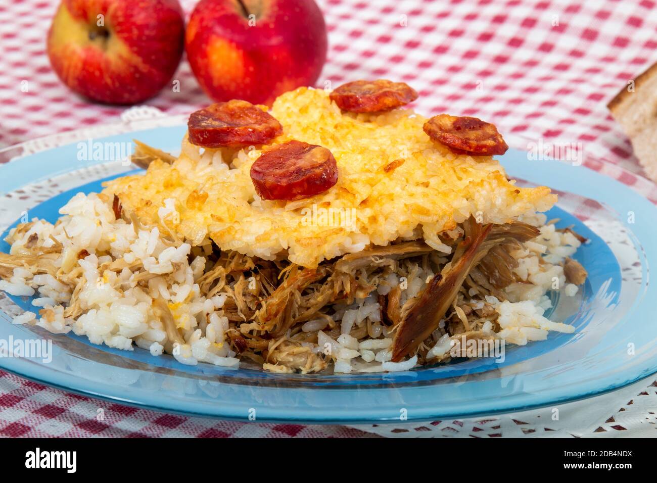 Traditional portuguese food of rice with duck and chorizo Stock Photo