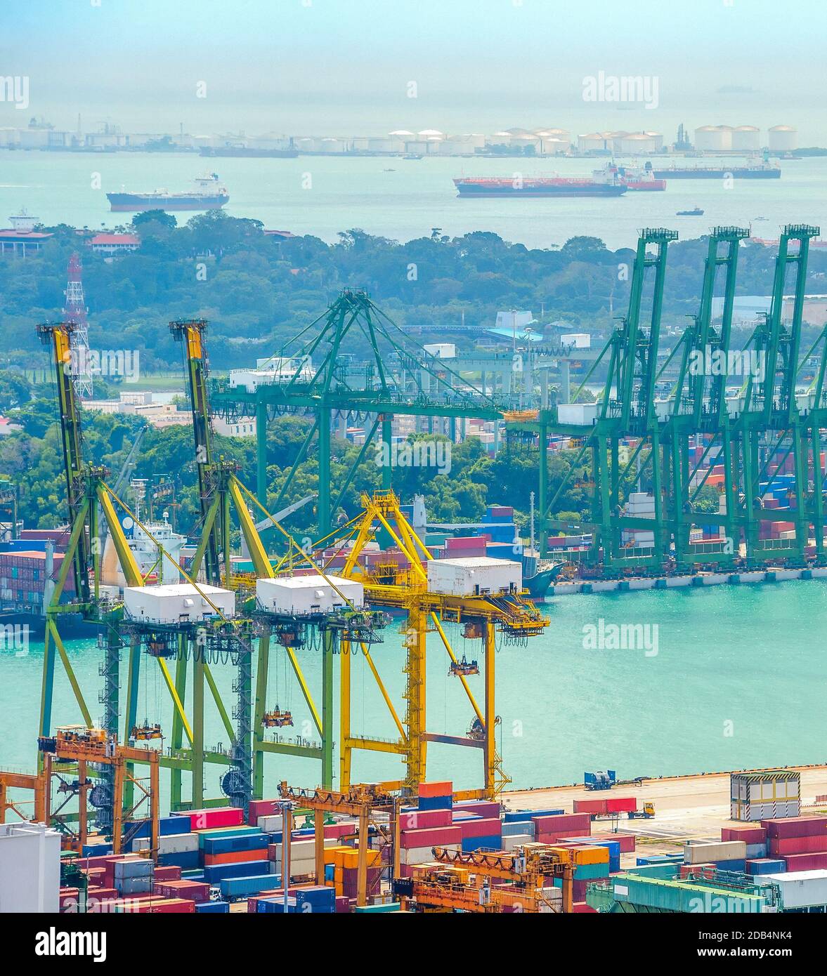 Singapore commercial port, shipping containers freight cranes, cargo