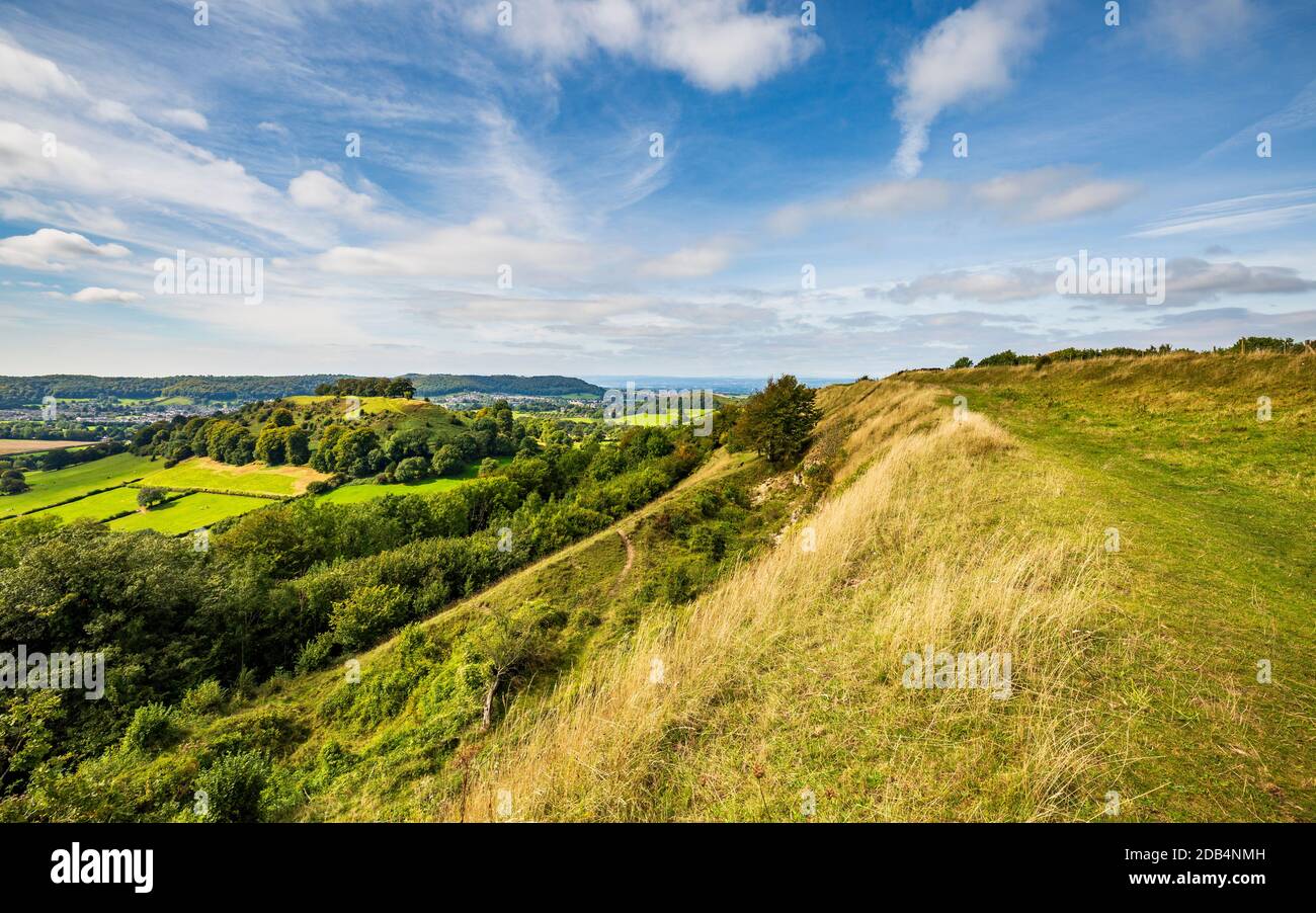 A view along the ramparts of Uley Bury Iron Age Hill fort towards