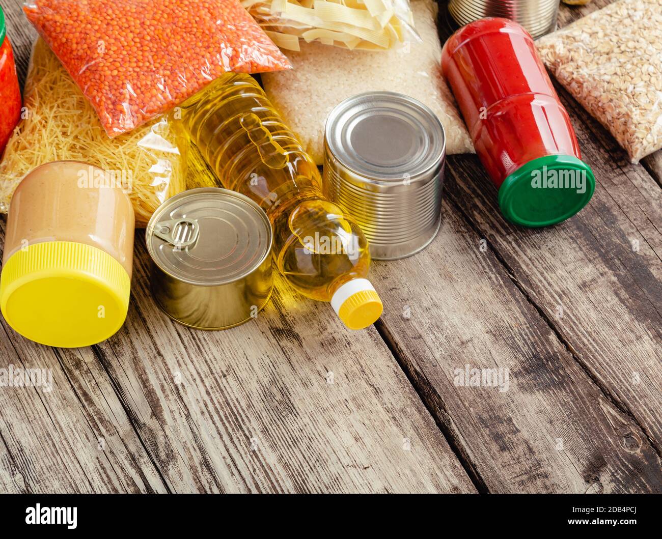 Many different groceries products. Set of staple products raw cereals