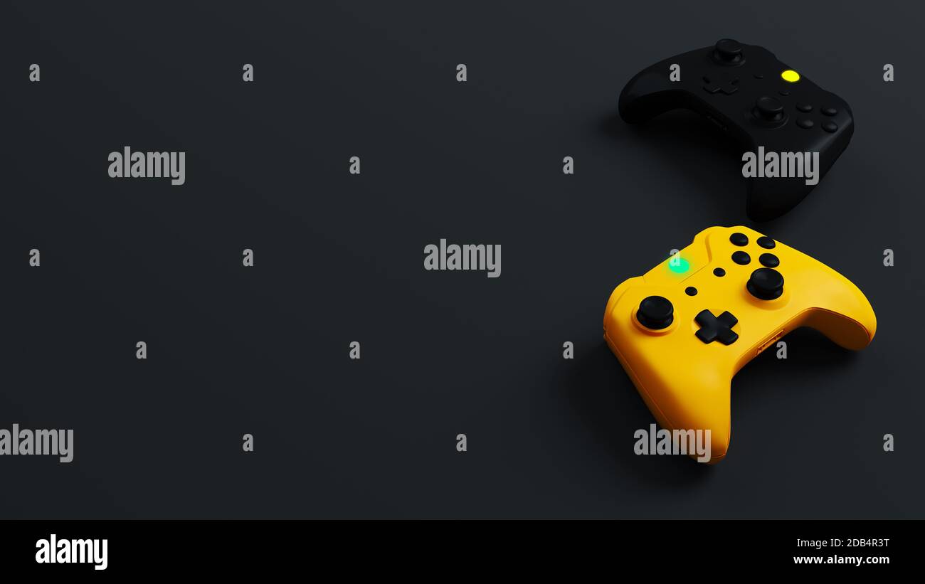 Game competition. Yellow and black joystick with black background 3D ...