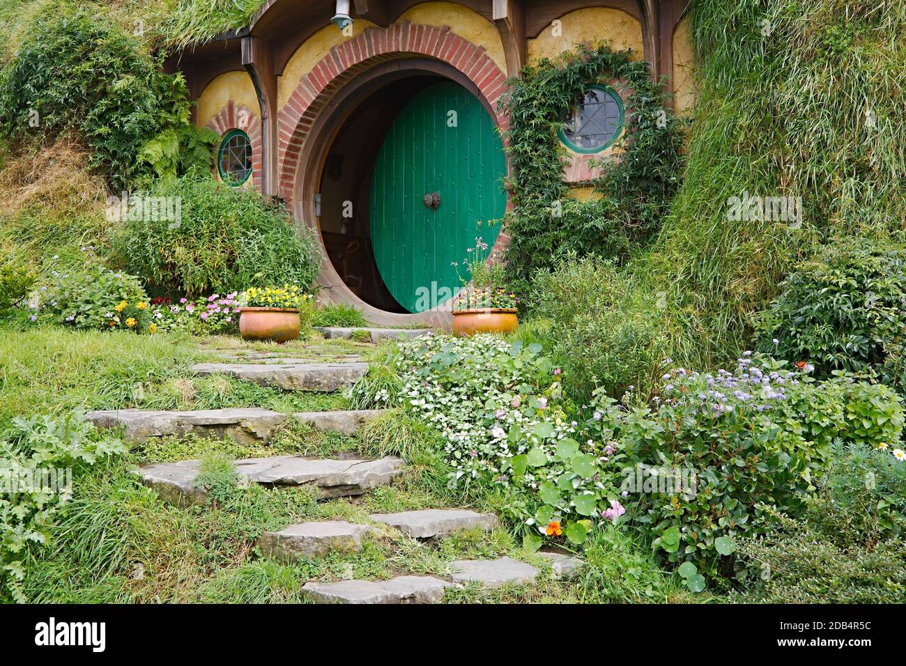 MATAMATA, NEW ZEALAND - APRIL 2, 2016: Movie set for the Lord of The Rings and The Hobbit. Bilbo Baggins house. Stock Photo