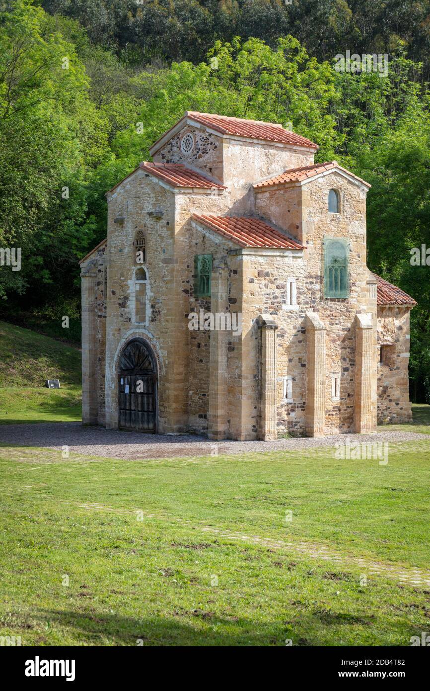 Pre-Romanesque Church San Miguel de Lillo, Oviedo, Asturias, Spain.   San Miguel de Lillo is part of the UNESCO World Heritage site Monuments of Ovied Stock Photo