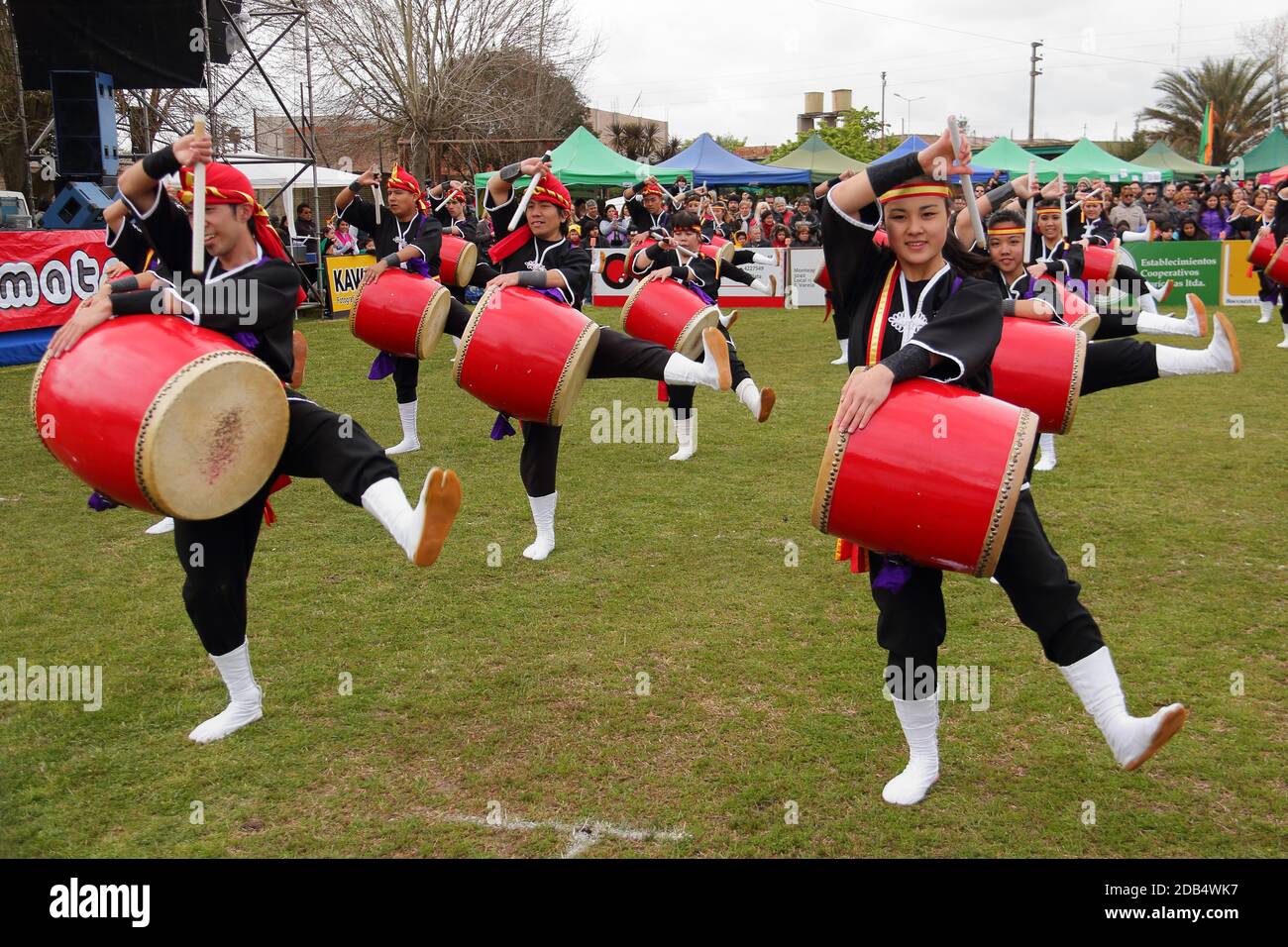 Buenos Aires, Argentina - November 16, 2020: Eisa (Japanese dance with drums) in Varela Matsuri. Stock Photo