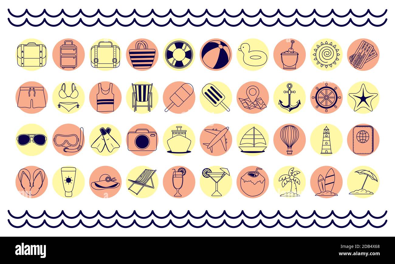 bundle of fourty summer vacations line style set icons vector ...