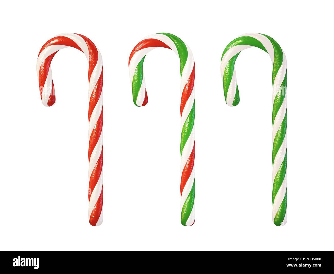 Christmas candy canes isolated on white background, 3d illustration Stock Photo