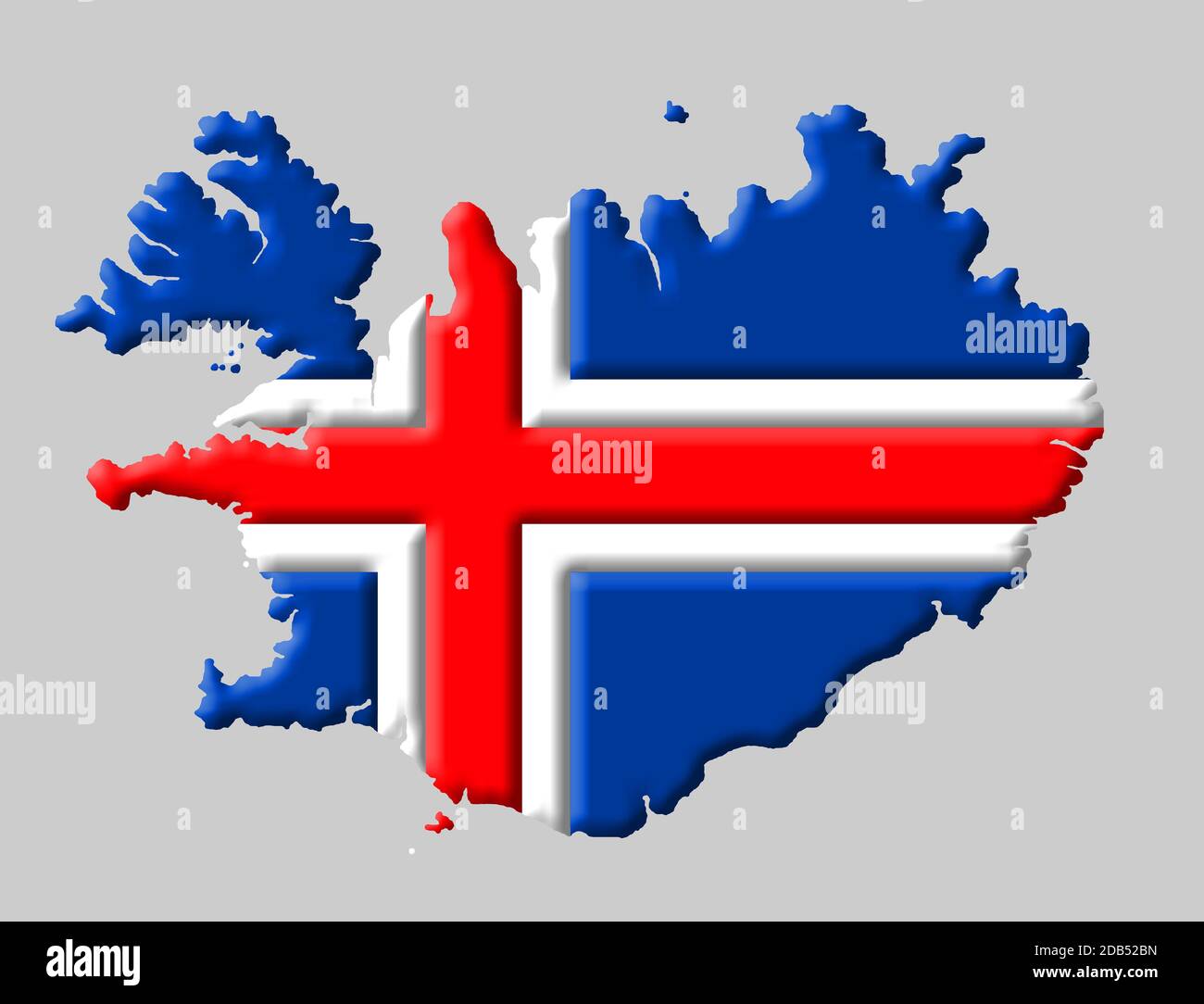 3D map of Iceland with colours of the national flag Stock Photo