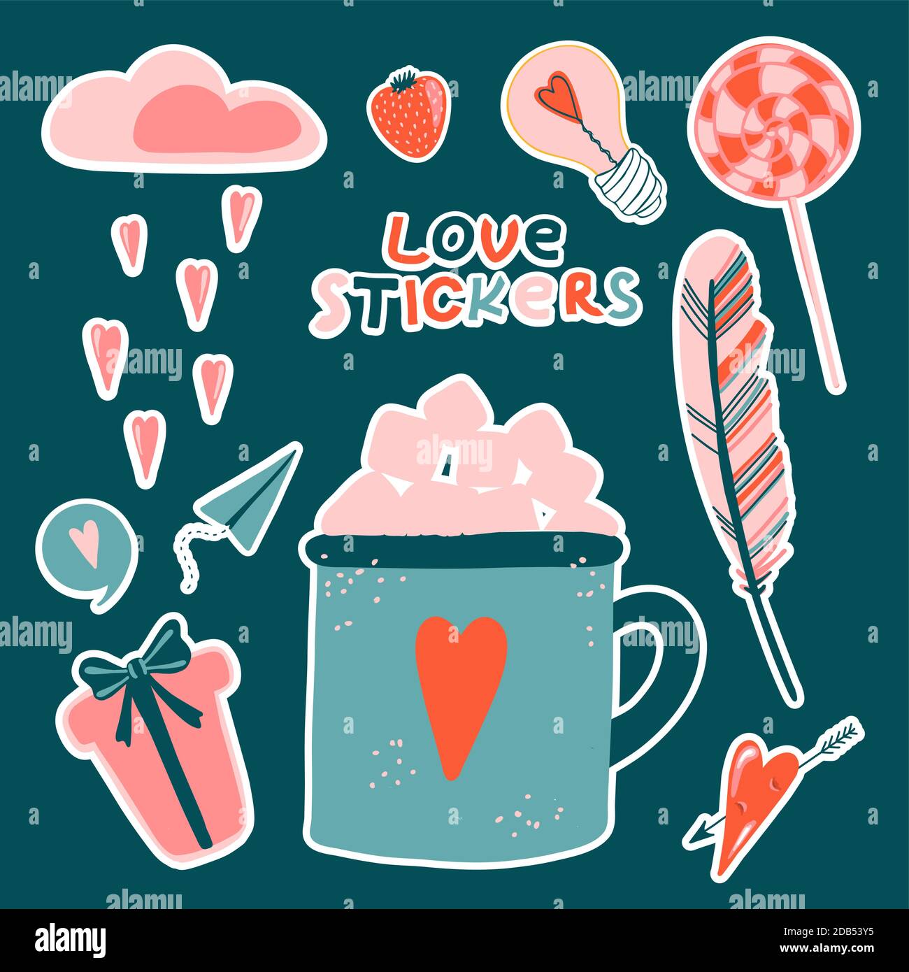 Set of romantic vector love stickers for daily planner, diary or  scrapbooking design elements. Collection of cute objects with love concept,  vector illustration Stock Vector Image & Art - Alamy